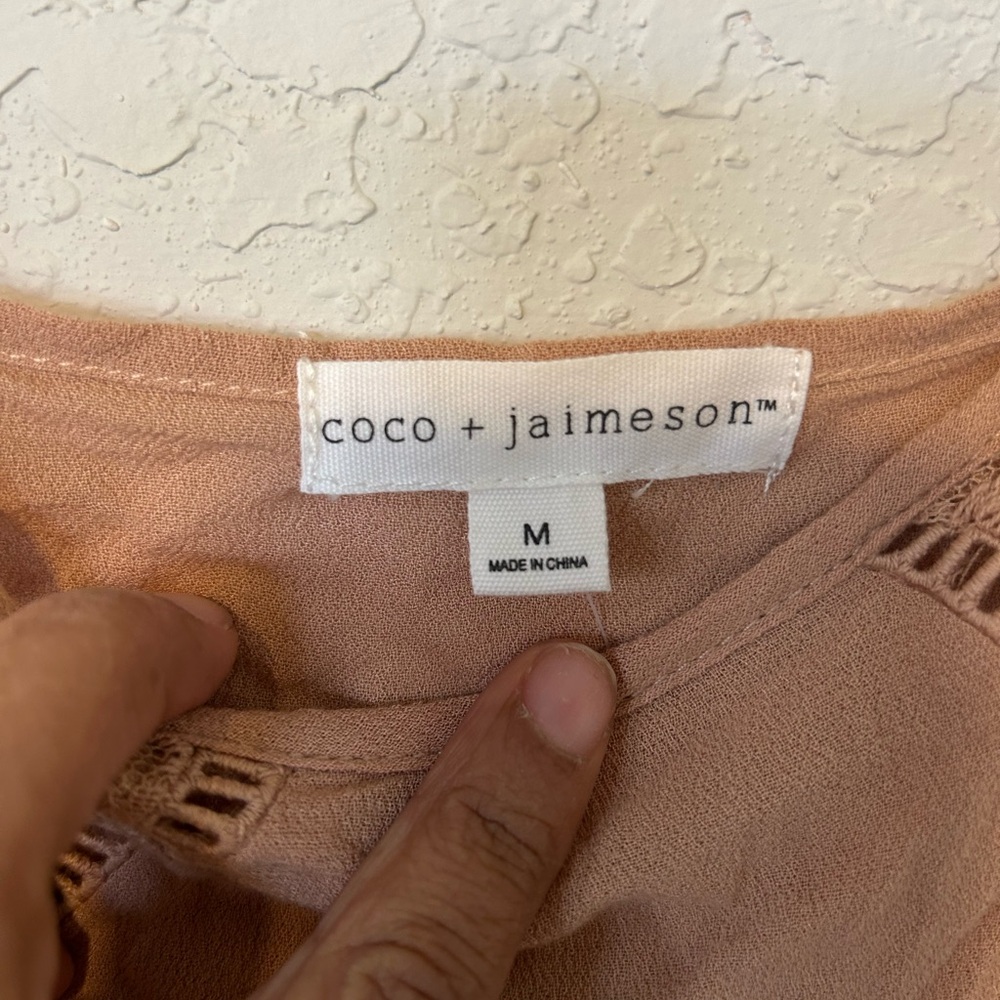 Brown Asymmetrical Crochet-Trim Spaghetti Strap Tank, Size M, Boho Fairy - Picture 4 of 7